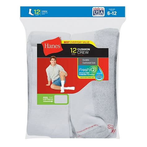 Hanes Hanes Mens Crew Socks 12 Pack