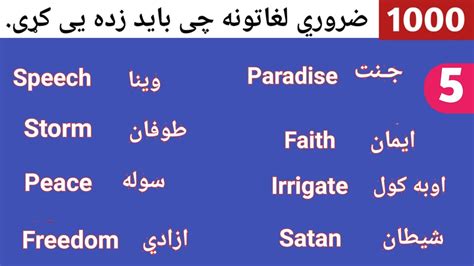 Pashto Essential Vocabulary In English English To Pashto Learning