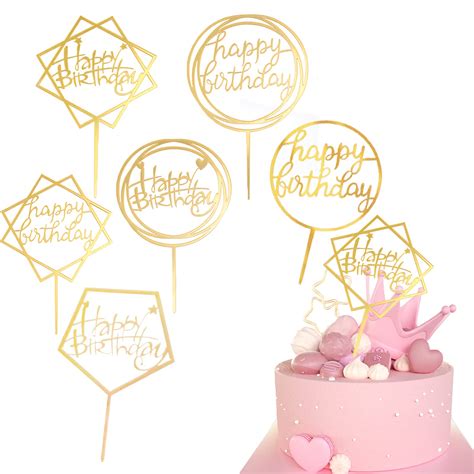 Buy Pack Gold Happy Birthday Cake Topper Acrylic Cake Topper Happy