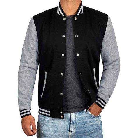 Chaqueta Hombre Beisbolera Negra Manga Gris Generico