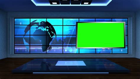 News Tv Studio Set Virtual Green Screen Background Loop Stock Footage