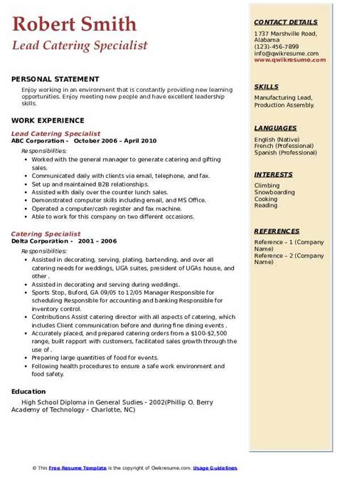 Catering Resumes Catering Resume Examples To Win The Job In