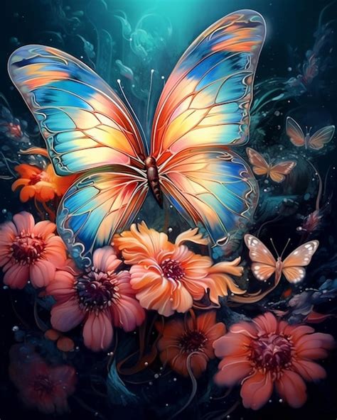 Premium Ai Image Butterflies And Flowers Are In The Foreground Of A