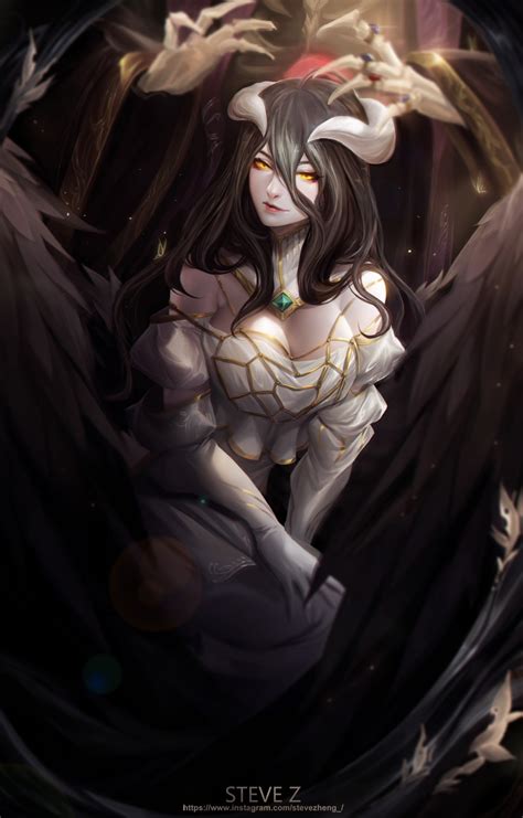 Demon Horns Black Hair Vertical Long Hair Albedo Overlord Anime Girls Cleavage Ainz