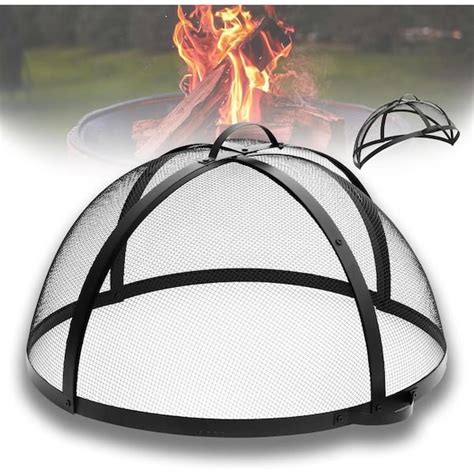 36 In Round Fire Pit Spark Screen Cover Corrosion Resistant With Hinge Heavy Duty For Outdoor