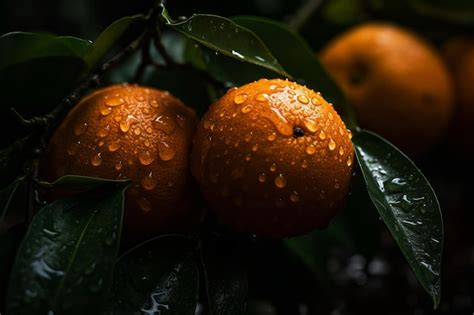 Naranjas Con Gotas De Lluvia Sobre Un Rbol Foto Premium