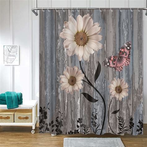 Sonernt Rustic Daisy Shower Curtain X Inch Farmhouse Vintage Floral