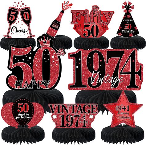 9pcs 50th Birthday Decorations Red And Black 50th Birthday