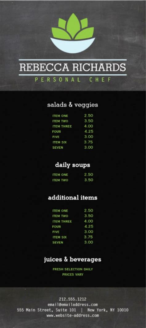 Free 31 Salad Menu Templates And Designs Psd Ai Free Personal Chef Menu