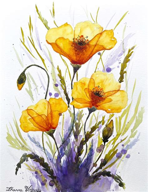 Poppy Painting Original Art California Yellow Poppy Artwork California ...