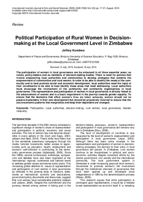 Pdf Political Participation Of Rural Women In Decision Making At The