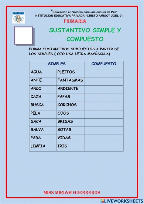 Sustantivos Simples Y Compuestos Interactive Worksheet Map Map