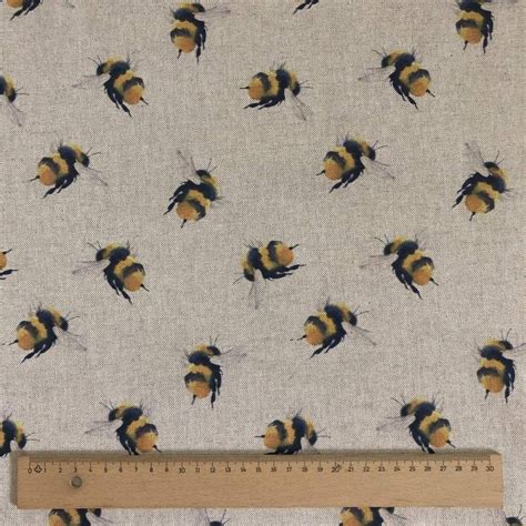 Cream Black And Yellow Linen Fabric Bumblebee Digital Print Etsy Uk