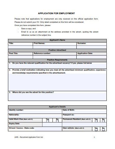 10 Recruitment Application Form Templates In Pdf Ms Word Free