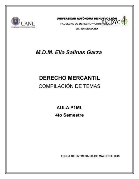 Gu A Mercantil M D Elia Salinas Garza Derecho Mercantil Compilaci N