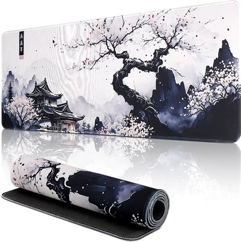 Tapis De Souris Blanc Japonais Grand Tapis De Bureau En Fleurs De