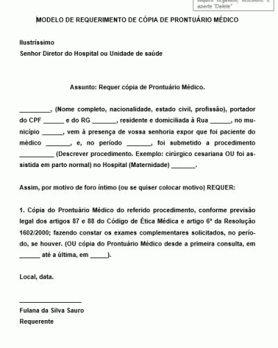 Referência para um Requerimento de Solicitação de Prontuário Médico