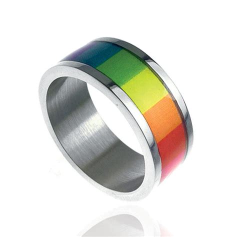 Rainbow Colors Lgbtq Flag Gay Pride Stainless Steel And Enamel Ring Ebay