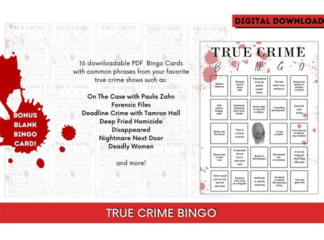 True Crime Bingo Download And Print Crime Tv Show Game Digital Paula