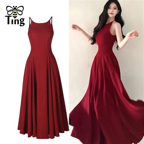 Tingfly Classic Fashion Dress Solid Color Sleeveless Vintage Elegant A