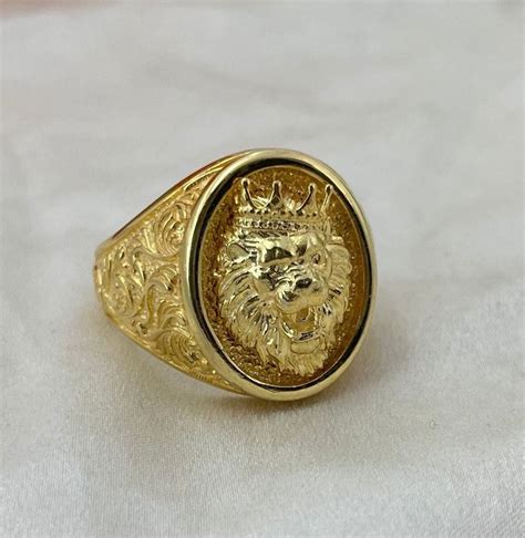 Gold Lion Ring , Gold African Lion Rings , Gold Ring , Gold Signet Lion Ring , Gold Round Lion ...