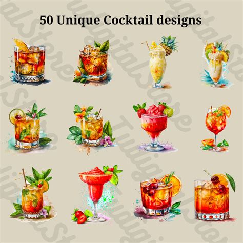 Watercolor Summer Cocktail Clipart 50 Summer Drinks Png Cocktail Art Beach Party Instant