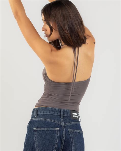 Shop Ava And Ever James Mesh Halter Top In Charcoal - Fast Shipping