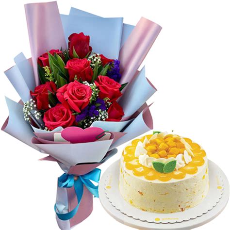 Send 12 Red Roses Bouquet And Goldilocks Mango Cake To Metro Manila Philippines