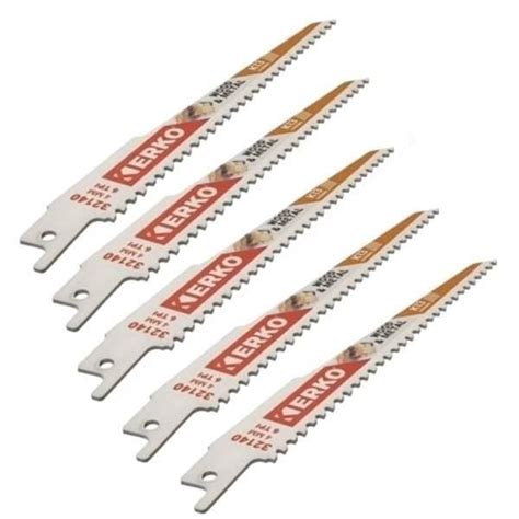 Lames de scies sabres ERKO pour bois métal 6T K13 5 pièces