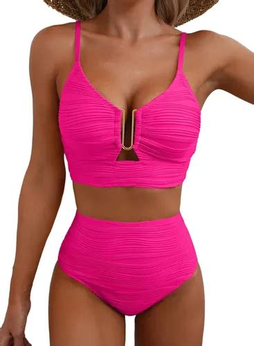 Traje De Baño Sexy Bikini Para Mujer Con Falda 2 Piezas Rosa Chicle M