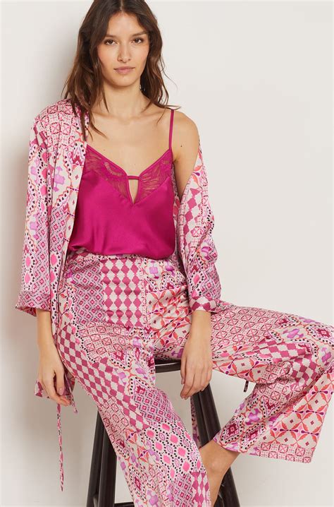 Printed Satin Pajama Pants Delly Imp Fd Ecru Etam