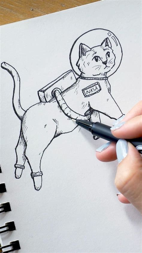 Astronaut Space Cat Sketch Art Video || Cute Cat Doodle in Sketchbook ...