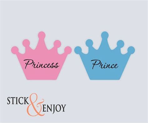 24 Gender Reveal Party Stickers Prince Or Princess Labels Crown