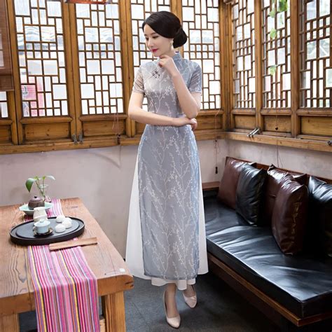 Vietnam Ao Dai Styles Fashion 2018 Vintage Cheongsam Long Qipao Dress