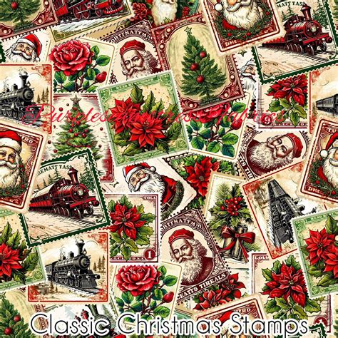 Classic Christmas Stamps Purpleseamstress Fabric