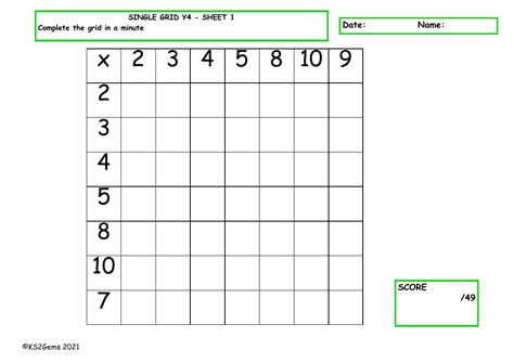 Single Grid 7 x 7 | Maths Year 4