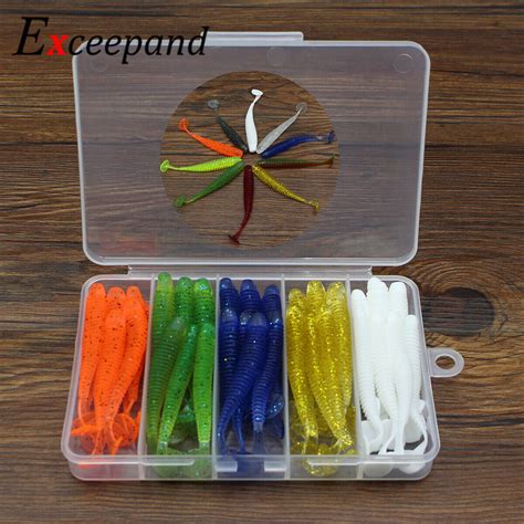 50 Pcs Kit 60mm 75mm Screw Worm Bait Soft Fishing Lure Paddle Tail Jig