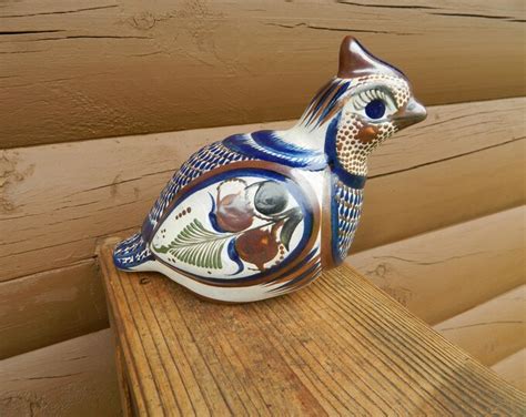 Vintage Tonala Pottery Quail Bird Hand Painted Signed Made In Mexico