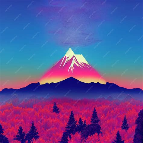 Premium Photo Vaporwave Snowy Mountain Landscape Synthwave Illustration