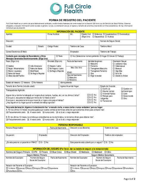 Completable En Línea Page 1 Of 2 Forma De Registro Del Paciente Fax