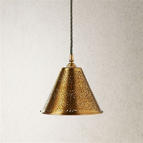 Perforated Stanley In Brass With Classic Pendant Light Kit In Antiqued Brass Pendant Lights