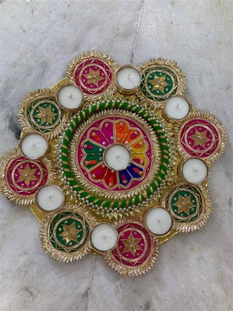 Designer Gota Pati Rangoli Tealight Holder Pooja Mandir Etsy