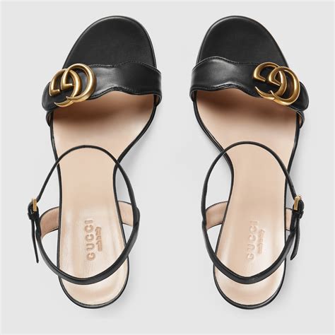 Black Leather Mid Heel Sandal Gucci® Canada