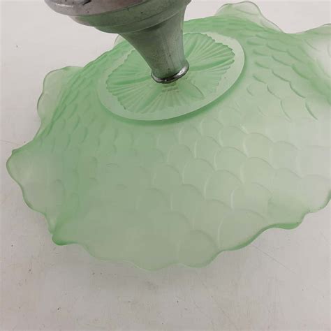 Art Deco Uranium Glass Compote With Chrome Bases