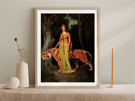 Vintage Woman Walking With Tiger Fine Art Print Retro Tiger - Etsy