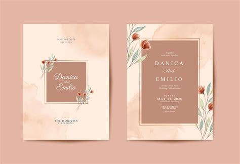 Premium Vector Beautiful Wedding Card With Flower Watercolor