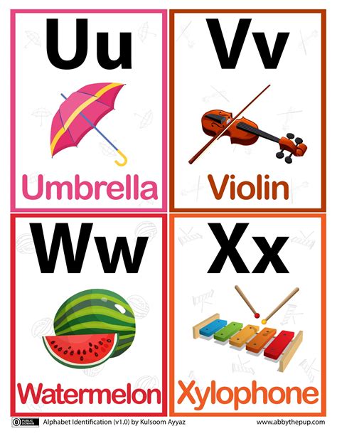 U, V, W, X alphabet flashcards | Free Printable Papercraft Templates