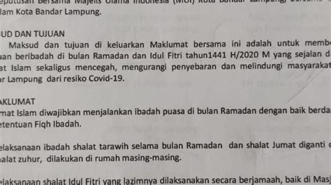 Maklumat Bersama Berisi Panduan Ibadah Ramadhan Dan Idul Fitri