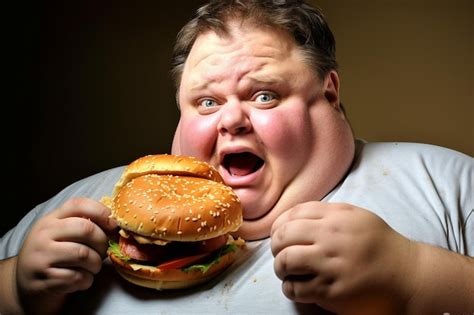 Premium Ai Image An Extremely Fat Man With A Big Burger