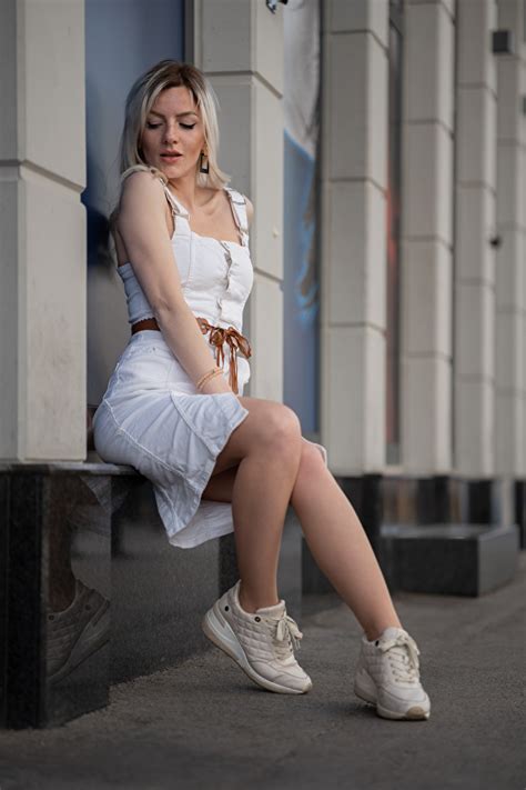 Image Skirt Blonde Girl Peggy Girls Trainers Legs Sleeveless Shirt